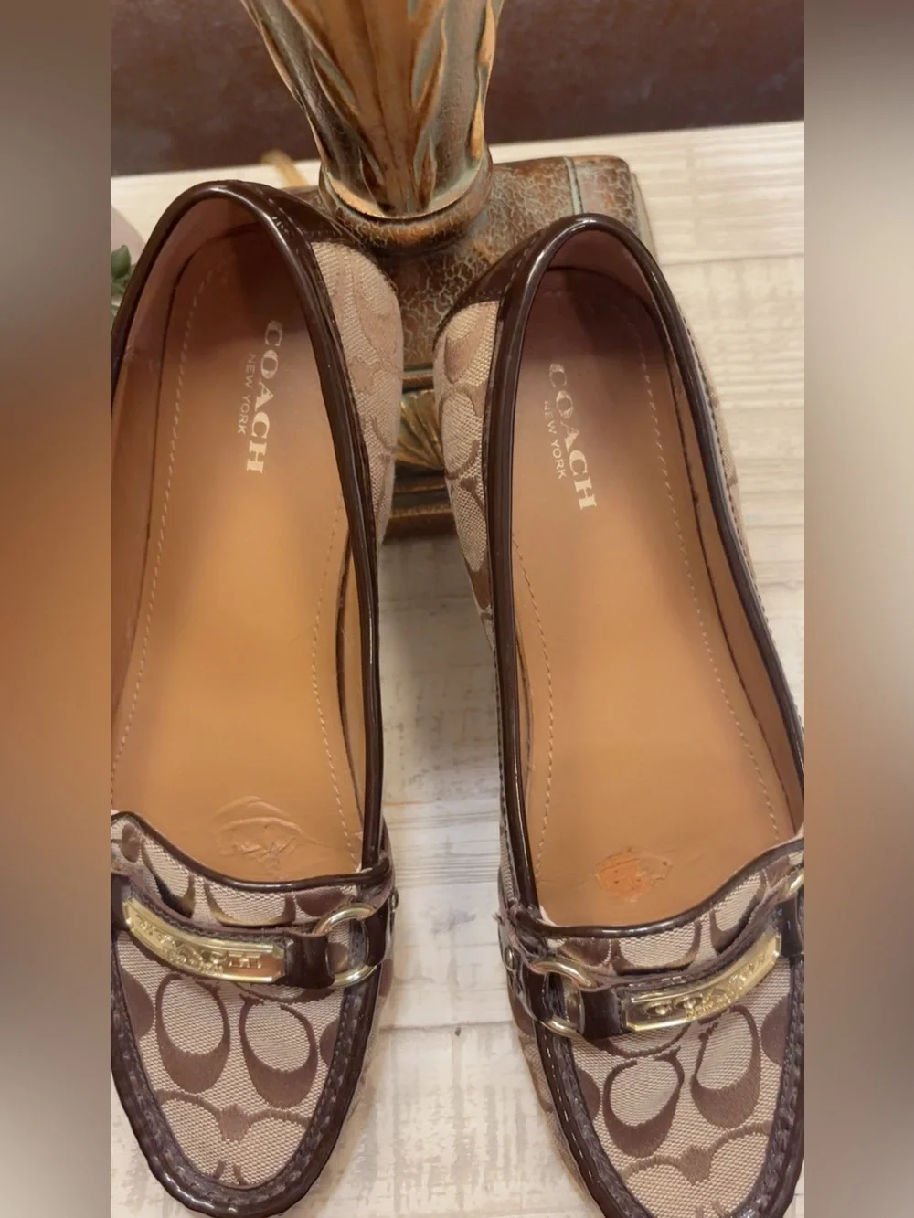 Like New ~ Coach Brown Signature Print Loafers (see flaw comment)~ Size 10